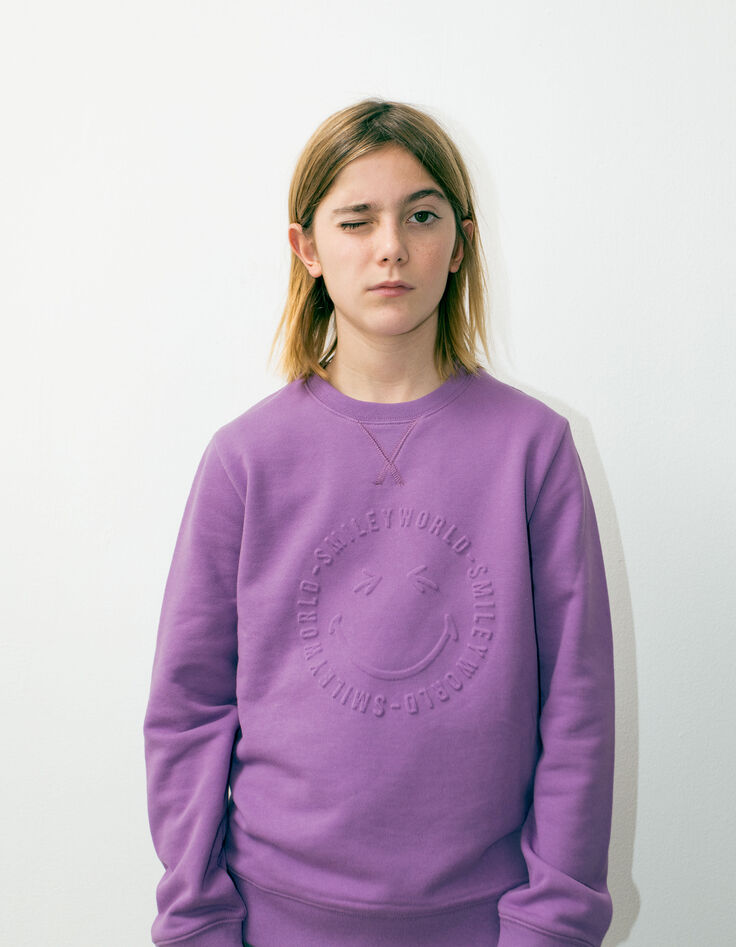 Sweat violet visuel embossé SMILEYWORLD garçon-1