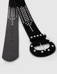Ceinture large noire cuir velours clouté Femme-5