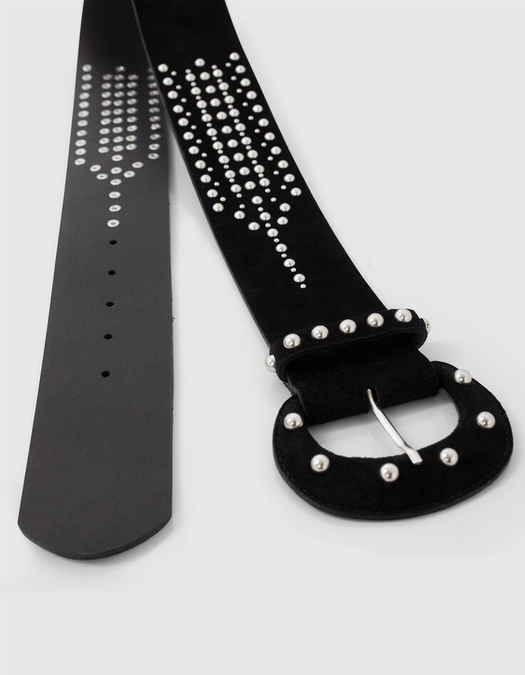 Ceinture large noire cuir velours clouté Femme-5