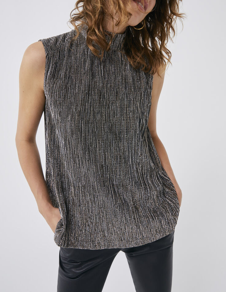 Top doré métallisé plissé femme -1