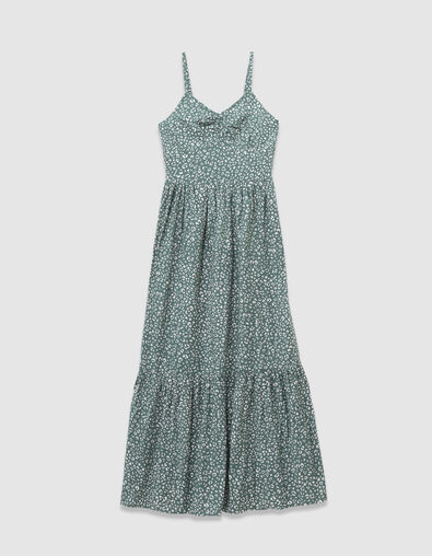 Girls&rsquo; green strappy long dress with leopard print - IKKS