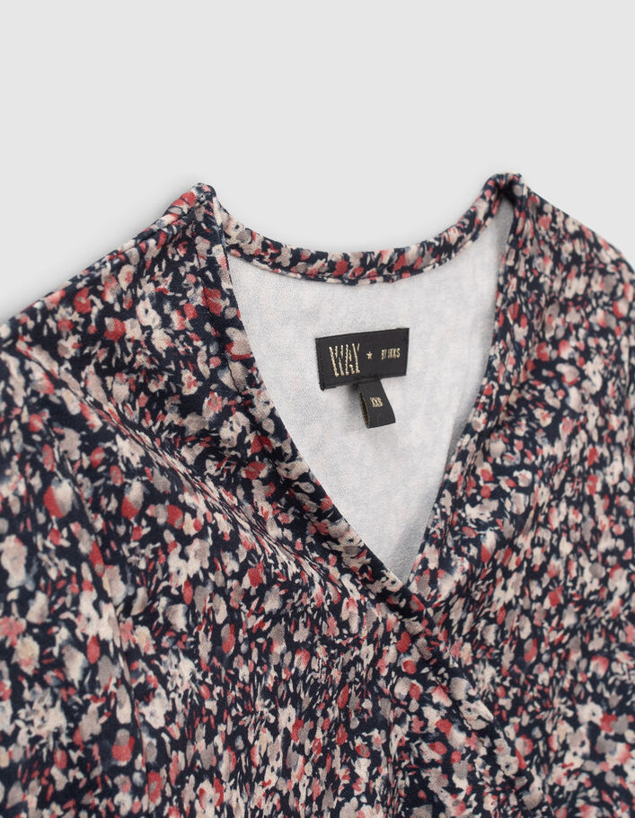 Girls’ navy micro flower cropped wrap blouse - IKKS