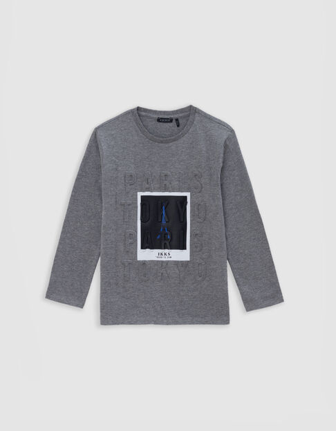 T-shirt gris visuel polaro&iuml;d emboss&eacute; gar&ccedil;on - IKKS