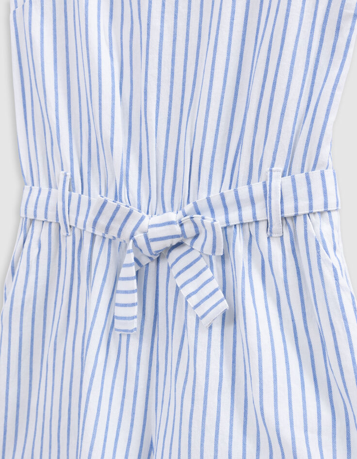 Blue stripes belted jumpsuit for girl-8