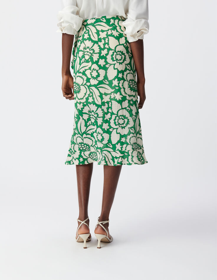 Jupe midi verte imprim&eacute; maxi tropical Femme-4