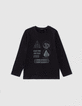 T-shirt noir bio visuels encre picots réfléchissants garçon-1