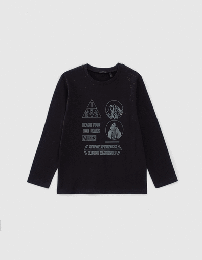 T-shirt noir bio visuels encre picots réfléchissants garçon - IKKS
