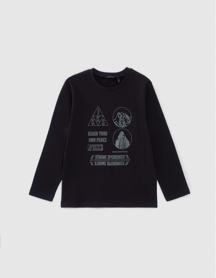 T-shirt noir bio visuels encre picots réfléchissants garçon-1