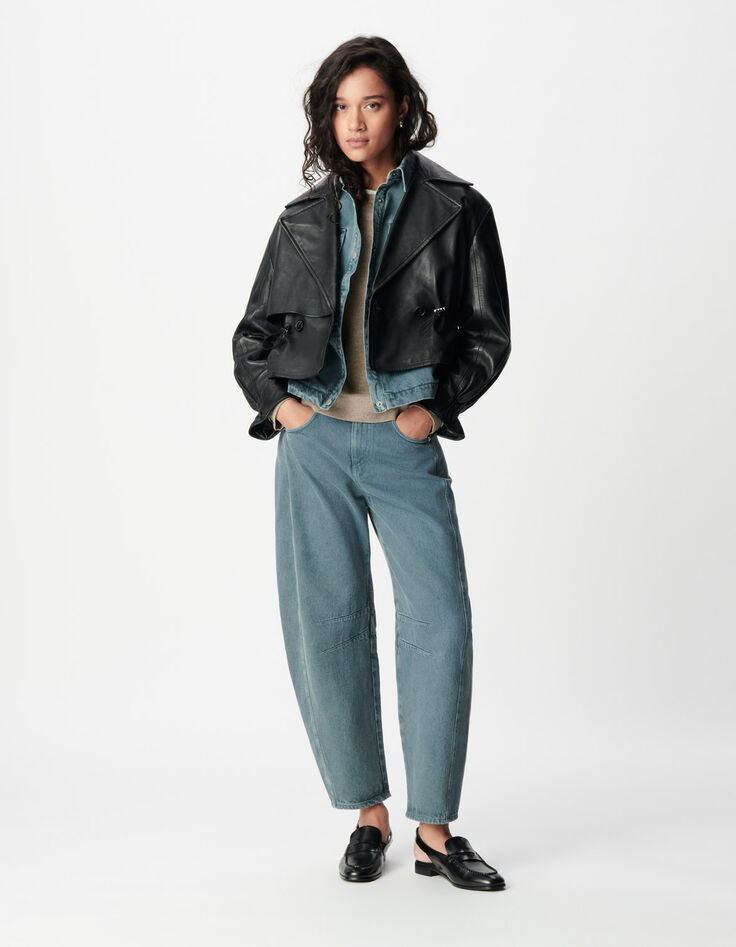 Chaqueta de piel negra oversize Talla Mujer-1