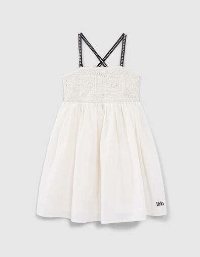 Vestido crudo plastrón encaje macramé niña - IKKS