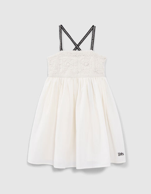 Vestido crudo plastrón encaje macramé niña - IKKS
