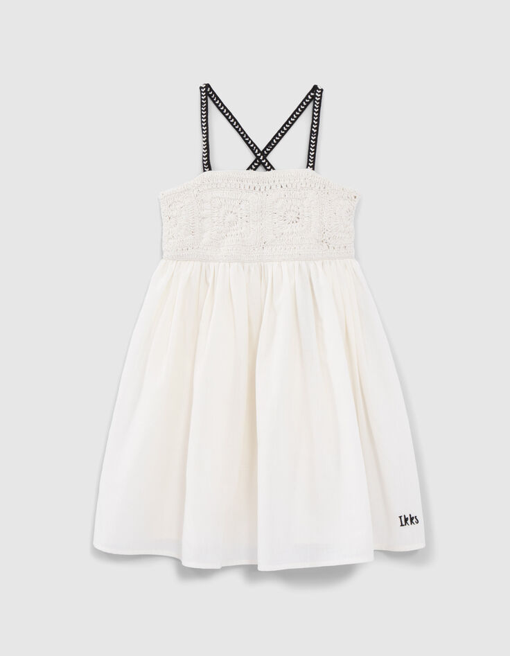 Vestido crudo plastrón encaje macramé niña-1