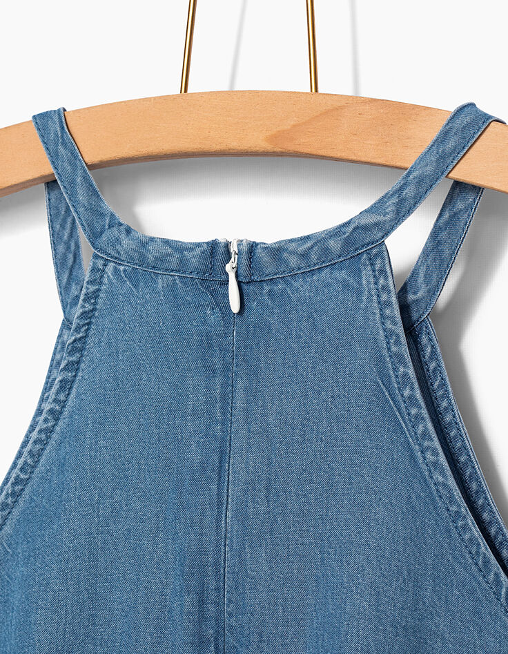 Girls’ stone blue Tencel© and lace short jumpsuit-6