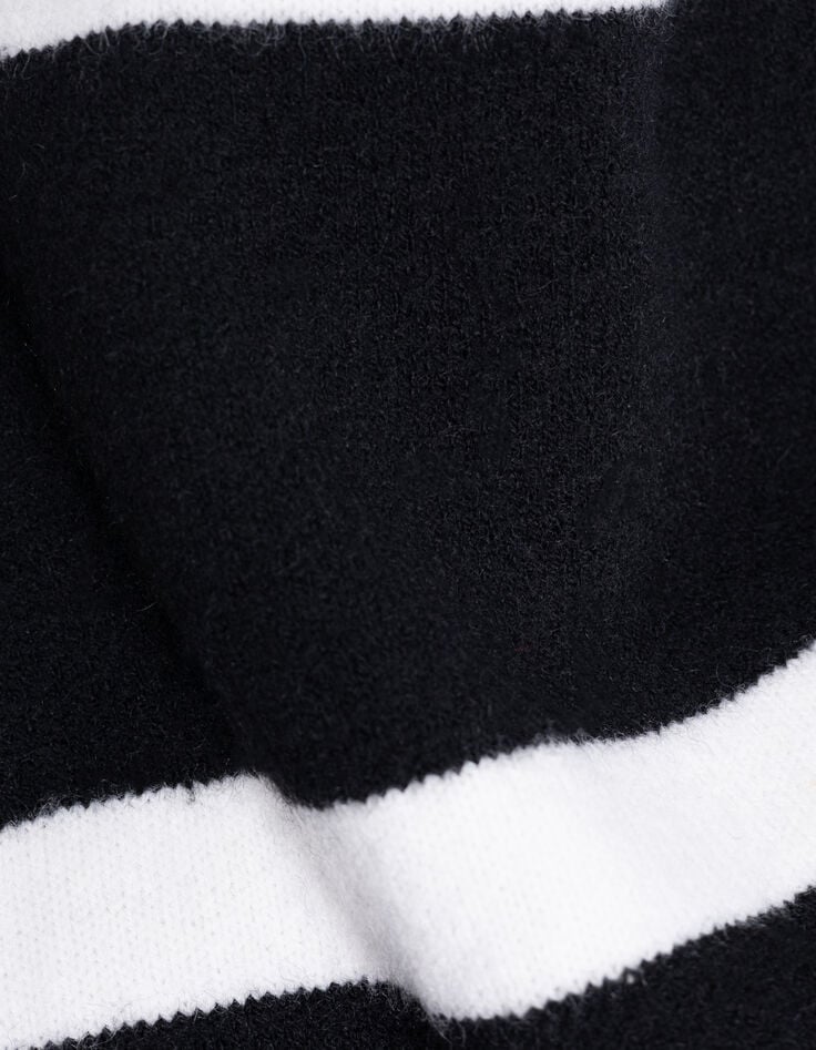 Echarpe noire tricot rayures blanches fille-5