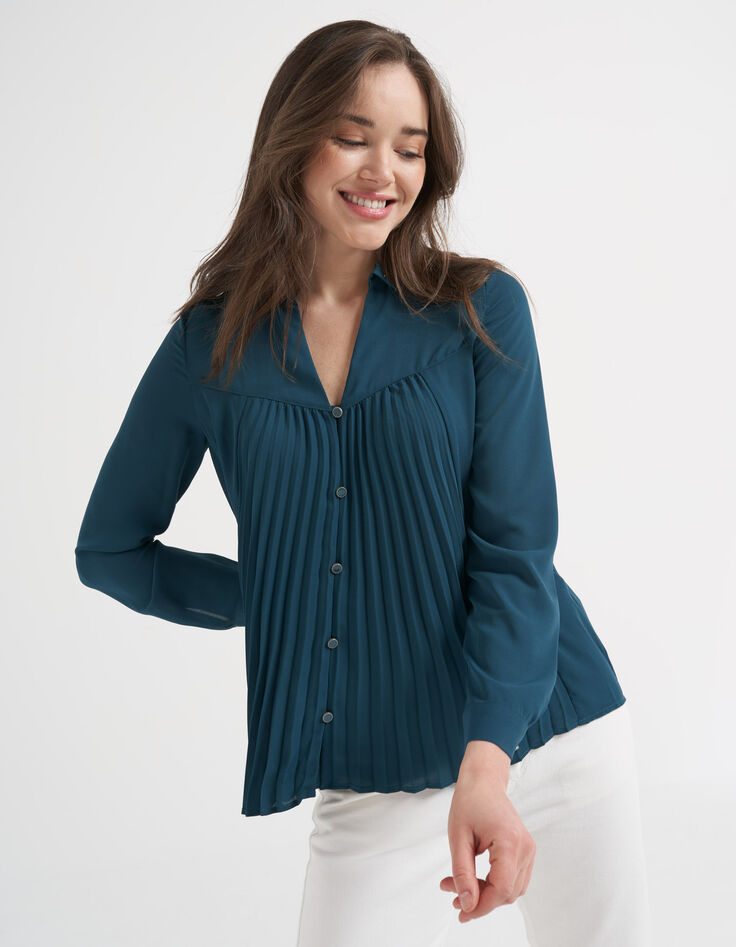 I.Code sea green shirt with pleats and studded collar-2