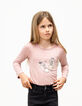 T-shirt rose pailleté visuel tennis lacets brodés fille-1