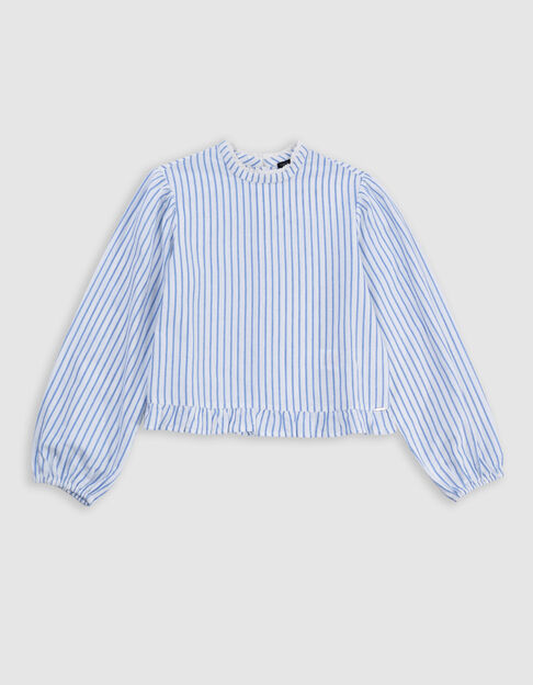 Blouse blauwe strepen kanten kraag en peplum meisjes - IKKS