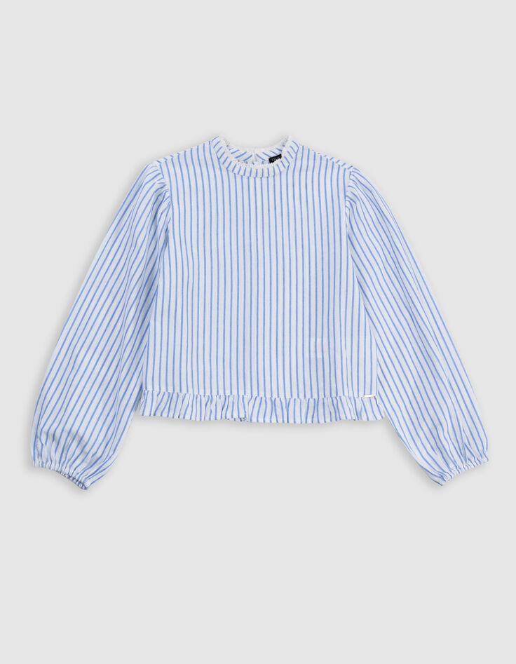Blouse rayures bleues col dentelle et basque fille-2