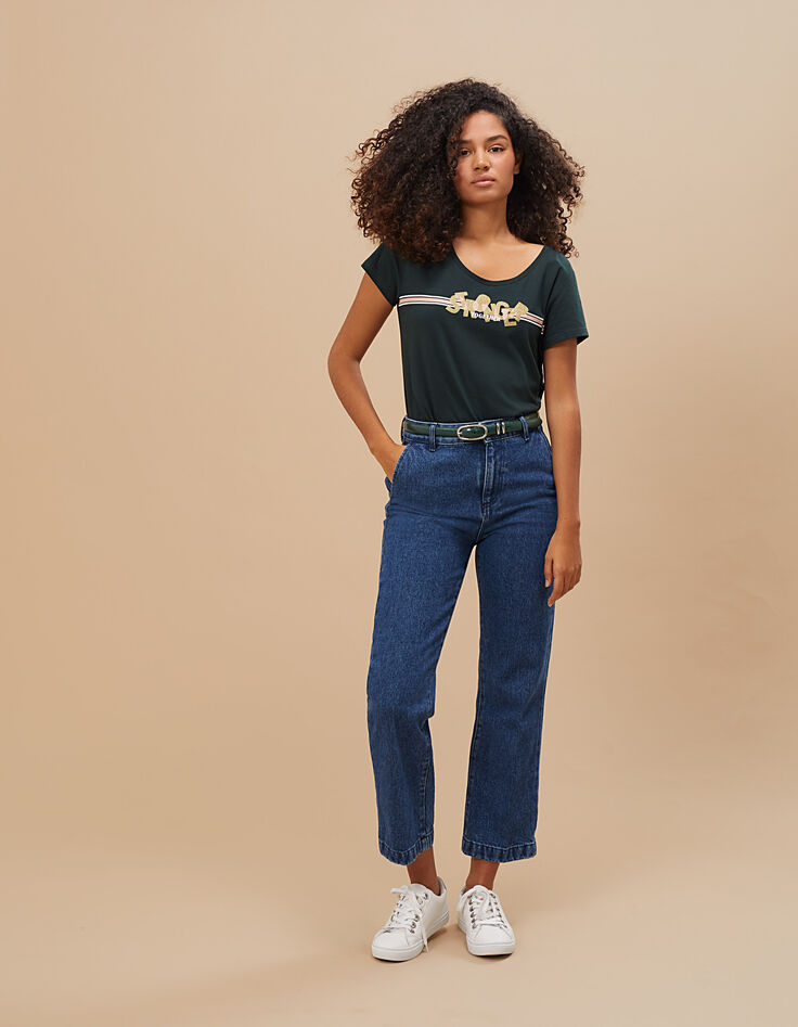 Babery green T-shirt met tekst en strepen I.Code-5