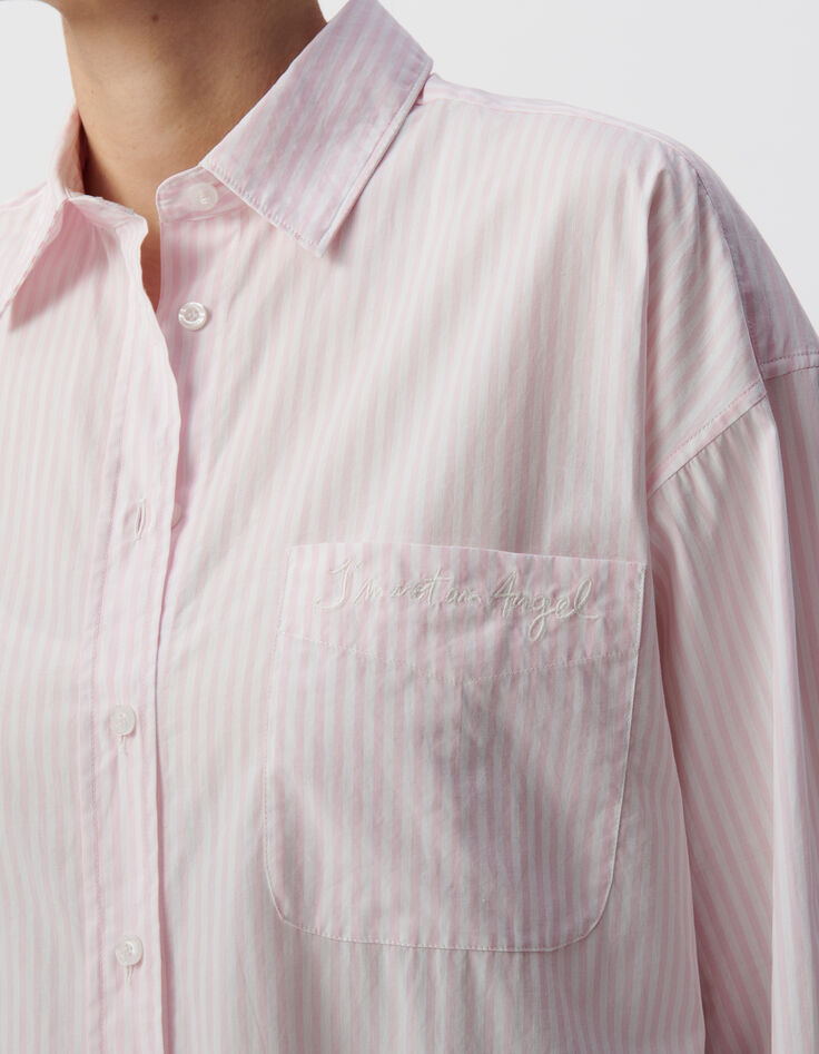 Chemise &agrave; rayures rose coton bio oversize Femme-4