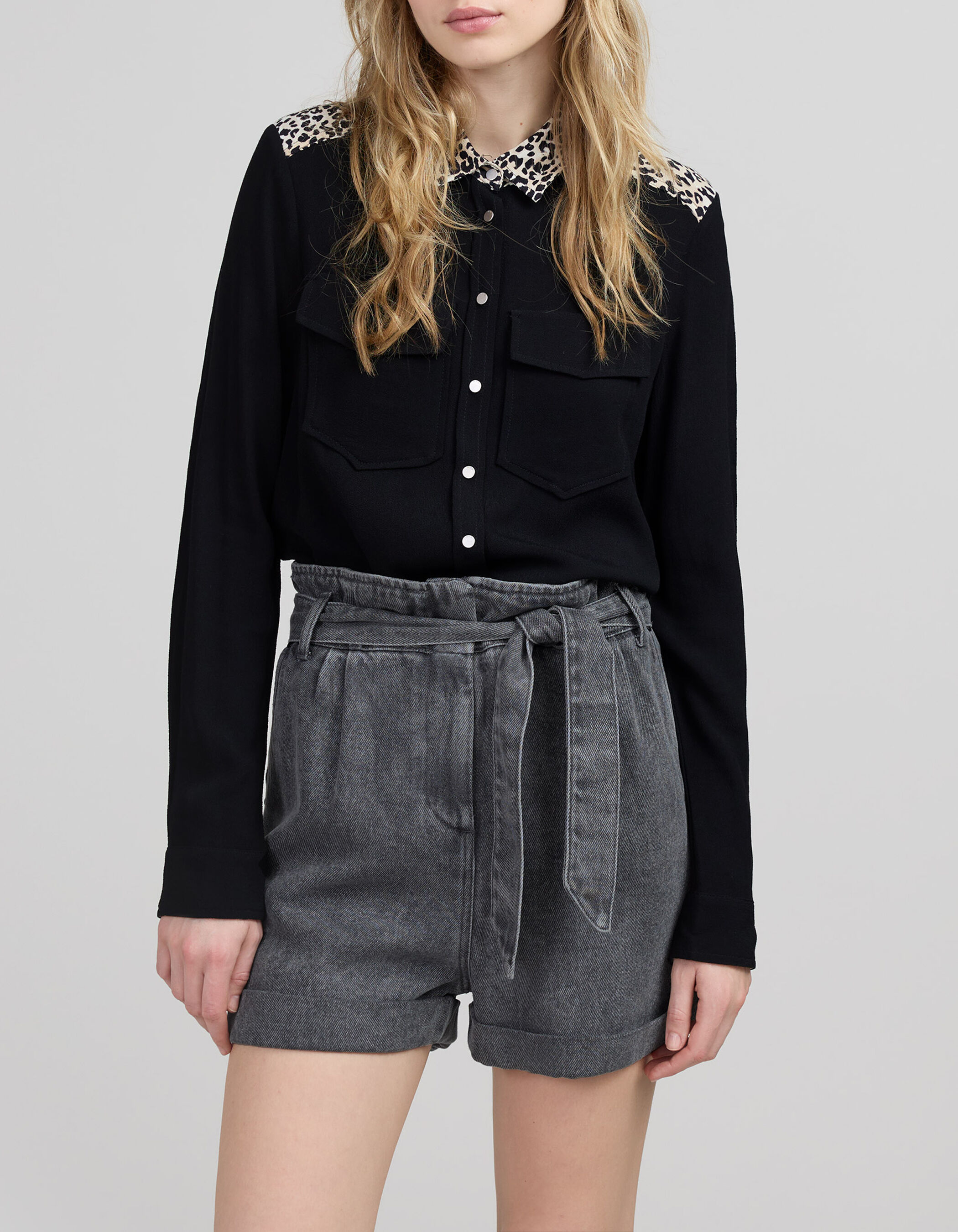 Short en jean gris Lyocell ceinture Femme IKKS