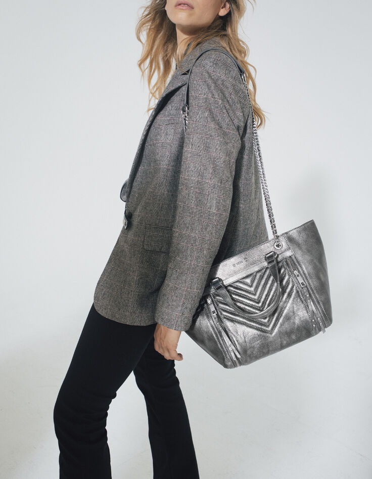 Women&rsquo;s quilted chevron METALLIC MEDIUM 1440 tote bag-7