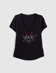 Camiseta negra algodón modal flameado tatoo mujer-1