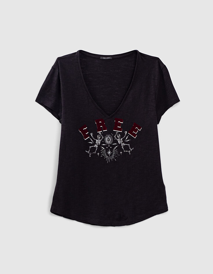Camiseta negra algodón modal flameado tatoo mujer-1
