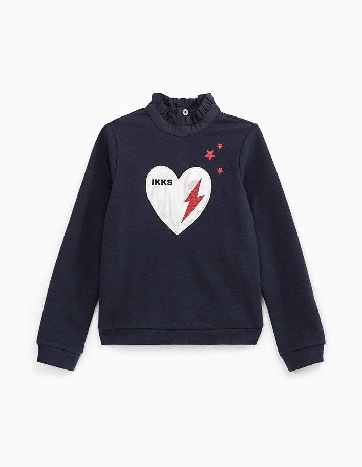 Girl’s navy sweatshirt+silver heart, red stars&lightning - IKKS