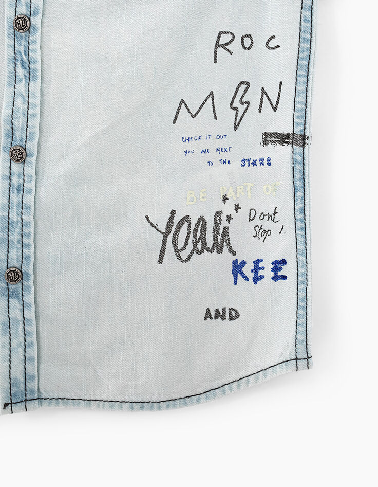 Boys’ bleach blue printed denim shirt -5