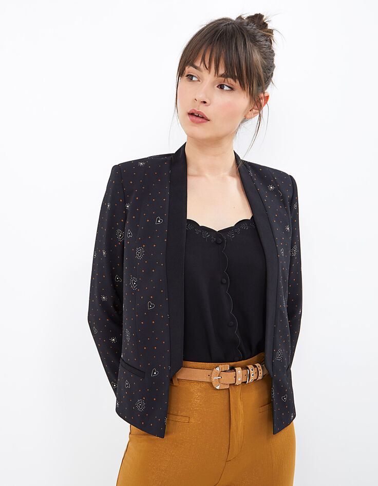 I.Code black star and heart print suit jacket-2