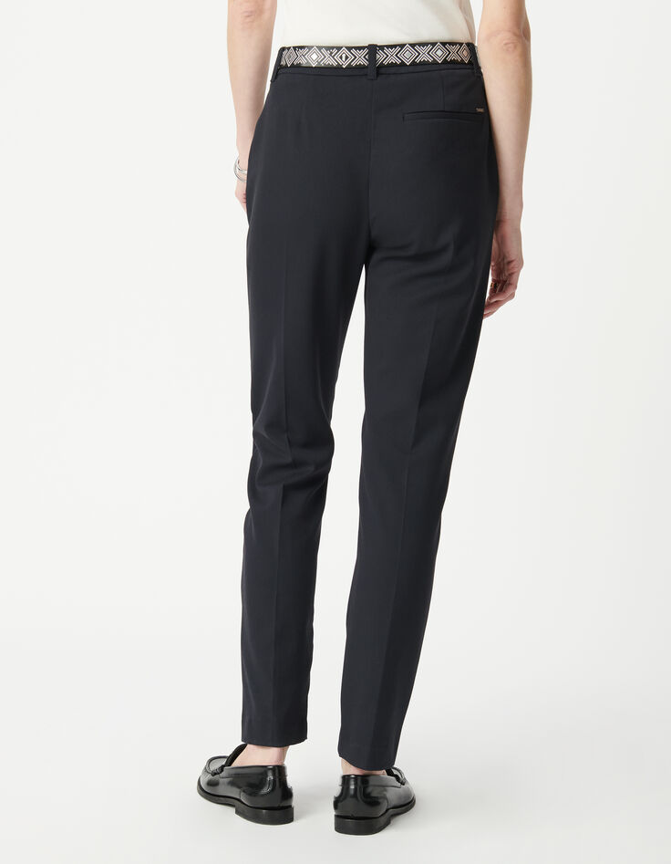 Elegante, marineblaue Damenhose mit Zierb&auml;ndern-3