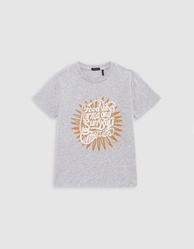 Boy's grey organic cotton print and sequin T-shirt - IKKS
