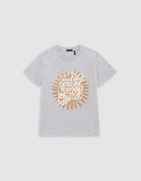 T-shirt gris coton bio print et broderies sequins garçon - IKKS