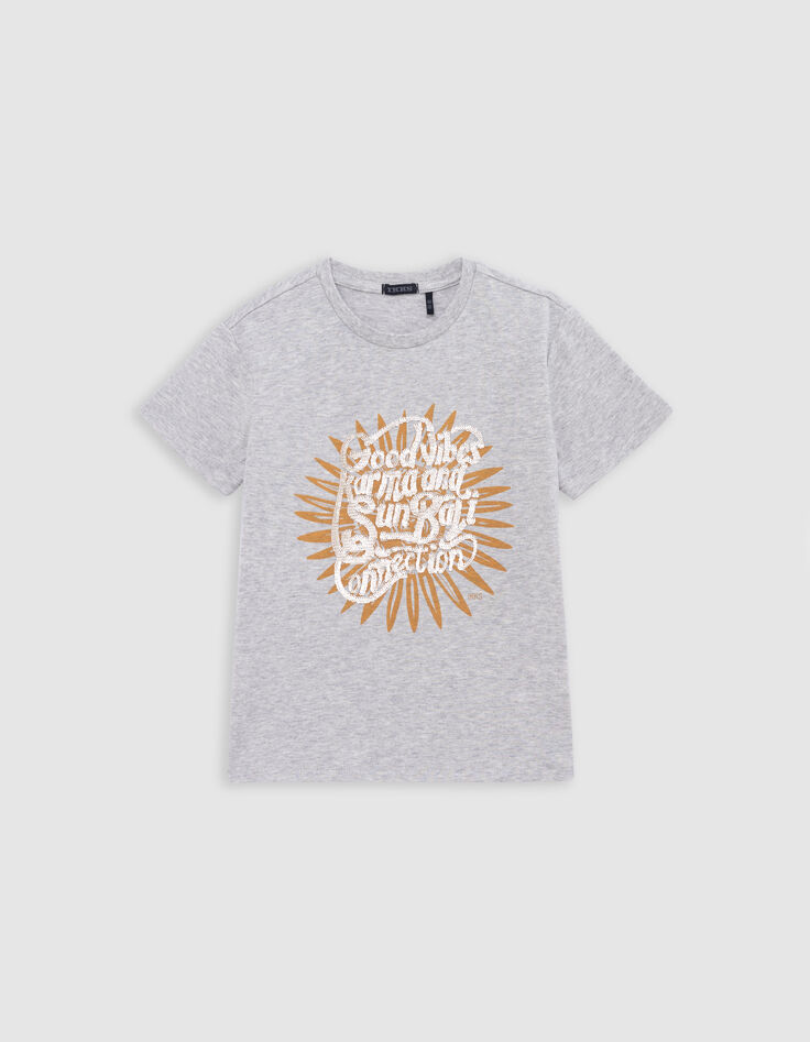 Camiseta gris algodón print y bordados lentejuelas niño-4