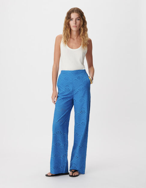 Pantalones anchos de mujer broderie anglaise azul - IKKS