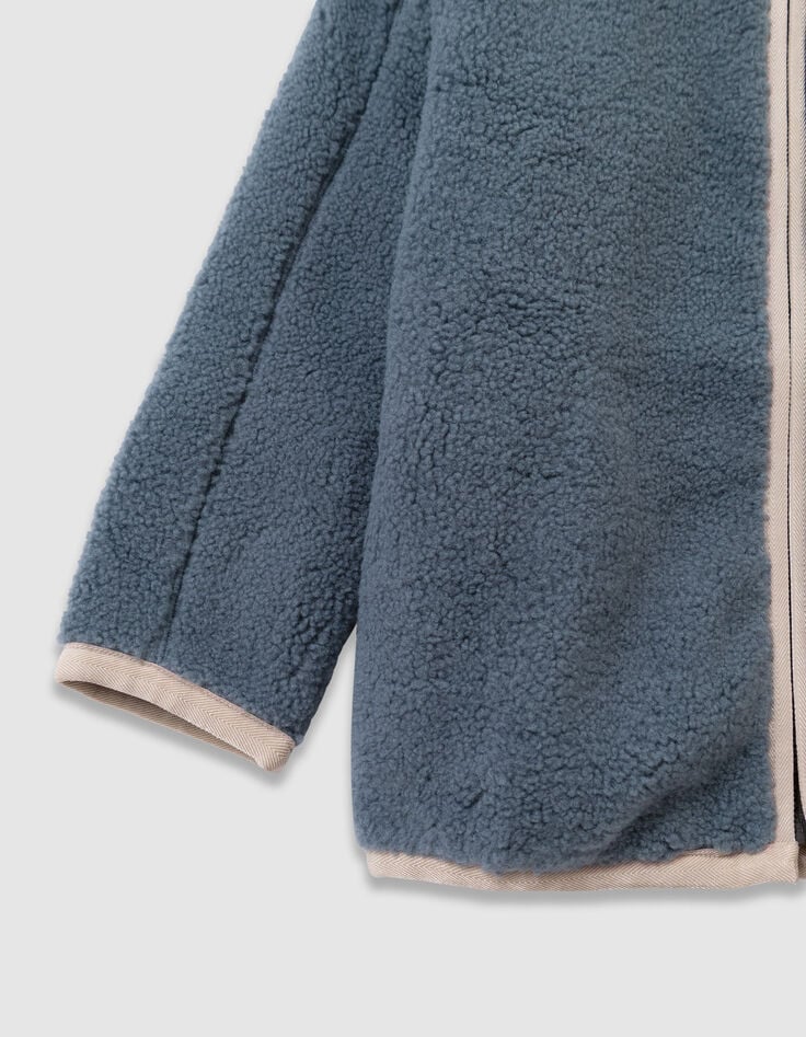 Cardigan réversible sherpa bleu et molleton kaki garçon-7 Cardigan réversible sherpa bleu et molleton kaki garçon-7