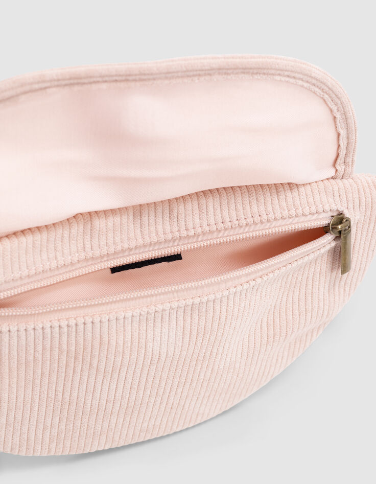 Sac banane rose velours c&ocirc;tel&eacute; brod&eacute; recycl&eacute; fille-7