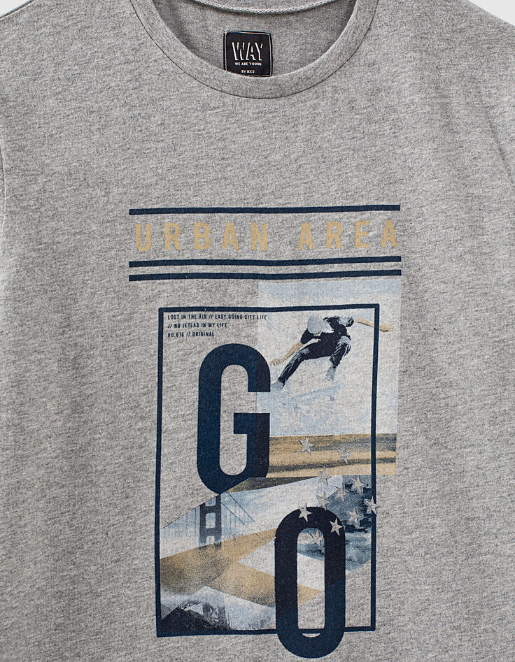 Boys&rsquo; grey skateboarder and bridge image T-shirt-2