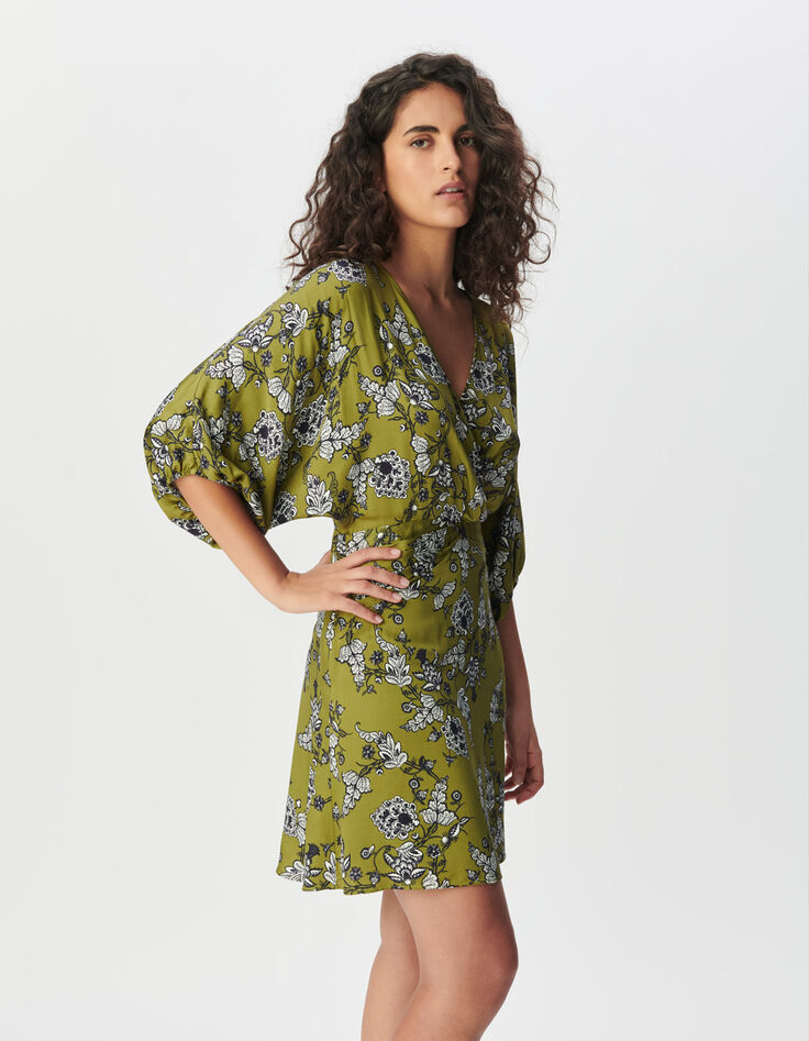 Robe fluide verte imprimé floral Femme-2