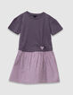 Vestido para ni&ntilde;a en trampantojo bimateria ciruela-1