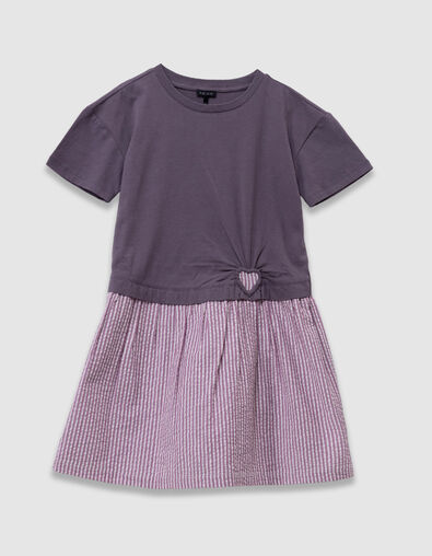 Vestido para ni&ntilde;a en trampantojo bimateria ciruela - IKKS