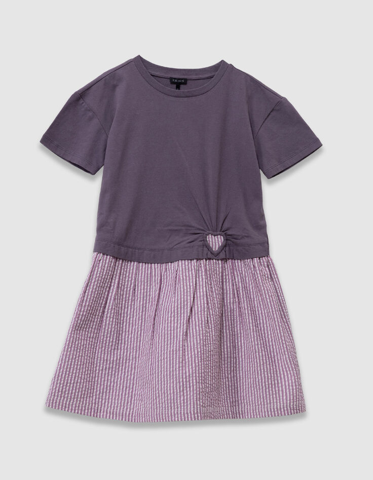 Vestido para ni&ntilde;a en trampantojo bimateria ciruela-1