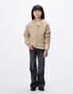 Cardigan beige tricot manches côtelées fille-1