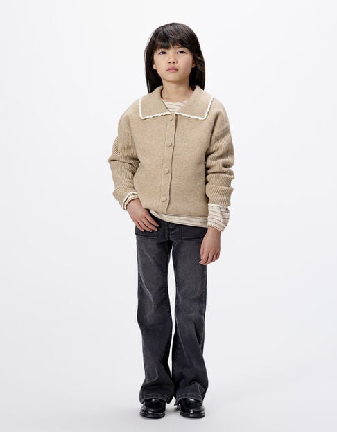 Cardigan beige tricot manches côtelées fille - IKKS