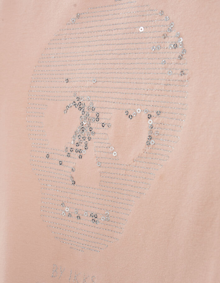 Girls’ pink T-shirt with sequin embroidered skull - IKKS