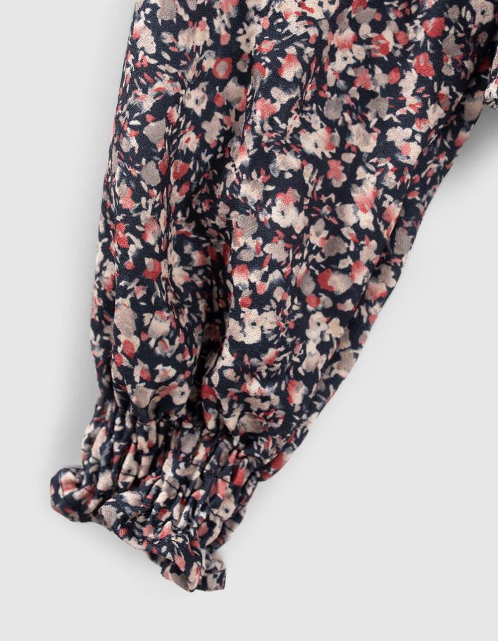 Girls’ navy micro flower cropped wrap blouse - IKKS