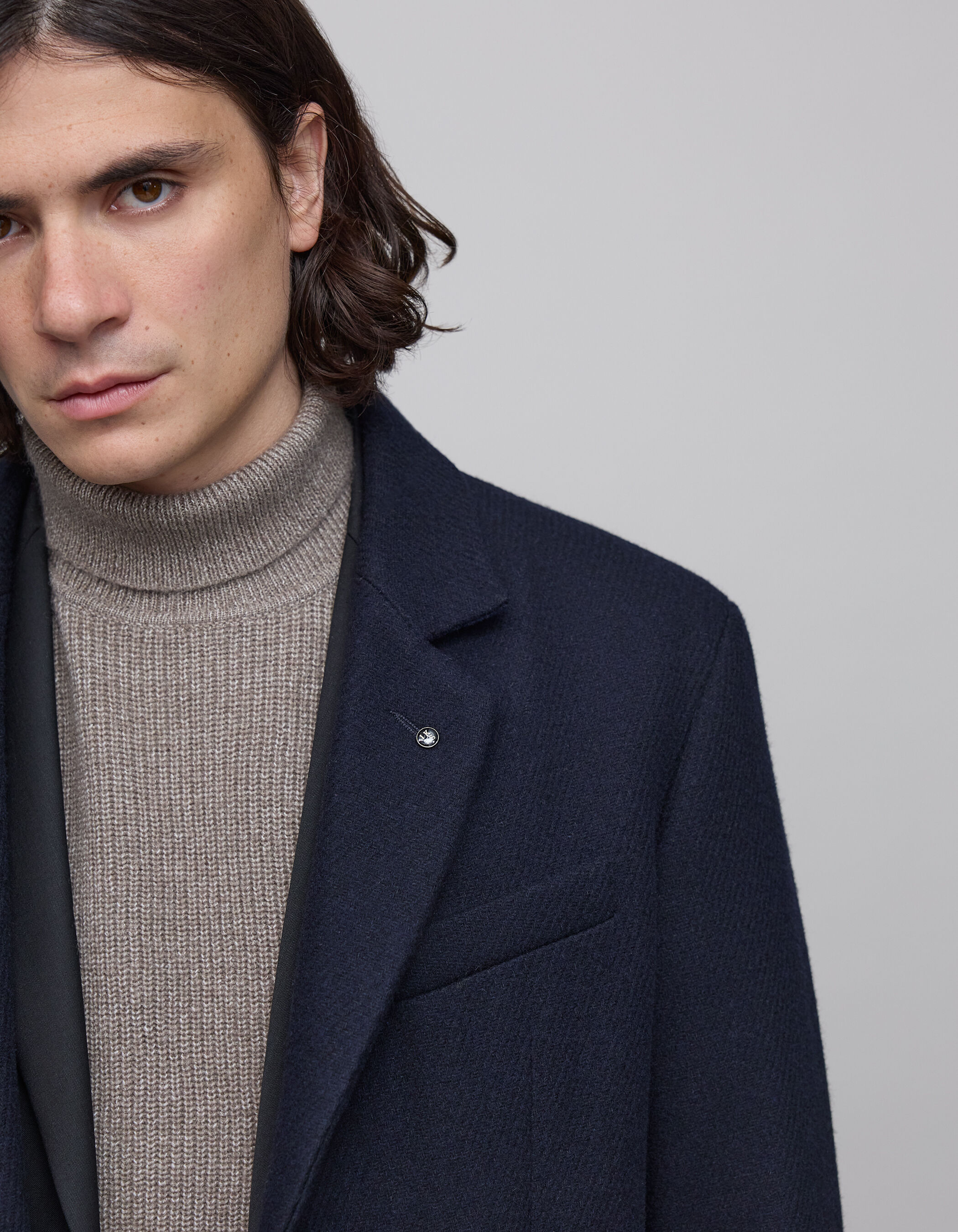 Long wool navy coat discount