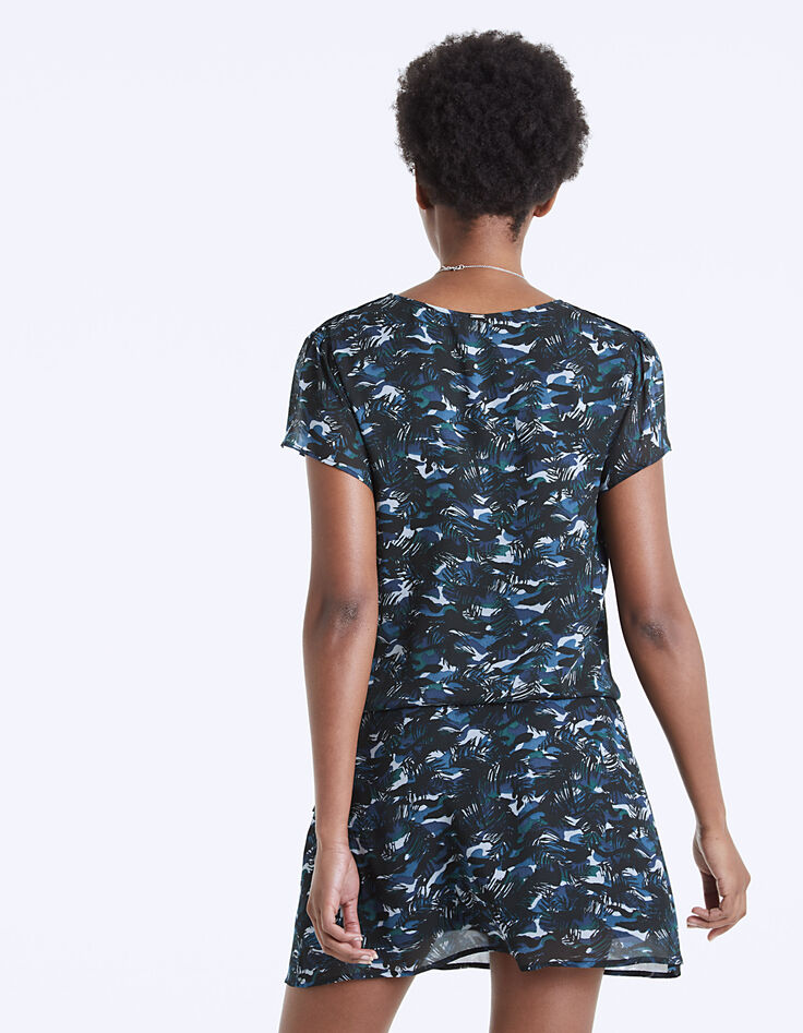 Robe droite manches courtes voile imprimé jungle-3