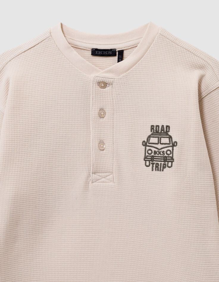 Boys’ white waffle T-shirt with embroidery front and back-5